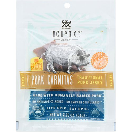 Epic Bar, Traditional Pork Jerky, Pork Carnitas, 2.25 oz (64 g) فوائد
