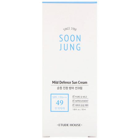 Etude House, Soon Jung, Mild Defense Sun Cream, 1.69 fl oz (50 ml):مرطبات K-جمال, الكريمات