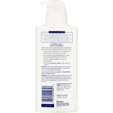 Eucerin, Baby, Wash & Shampoo, Fragrance Free, 13.5 fl oz (400 ml):جل الاستحمام, غس,ل جسم الطفل