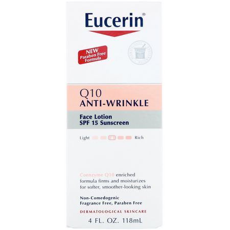 Eucerin, Q10 Anti-Wrinkle Sensitive Skin Lotion, SPF 15 Sunscreen, 4 fl oz (118 ml):الكريمات, مرطبات ال,جه