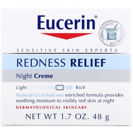 Eucerin, Redness Relief, Dermatological Skincare, Night Creme, 1.7 oz (48 g):مرطبات ليلية, كريمات