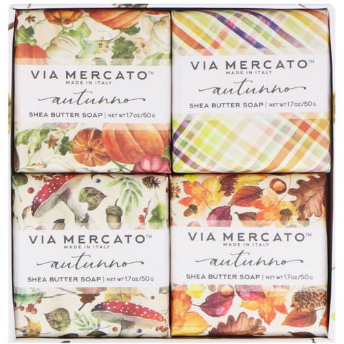 European Soaps, Via Mercato, Autumno, Shea Butter Soaps Set, 4 Soaps, 50 g Each فوائد