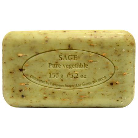 European Soaps, Pre de Provence, Bar Soap, Sage, 5.2 oz (150 g):شريط الصابون, دش