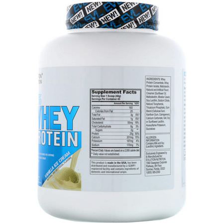 EVLution Nutrition, 100% Whey Protein, Vanilla Ice Cream, 4 lb (1814 g):بر,تين مصل اللبن, التغذية الرياضية