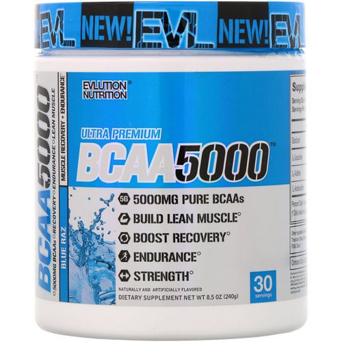 EVLution Nutrition, BCAA 5000, Blue Raz, 8.5 oz (240 g) فوائد