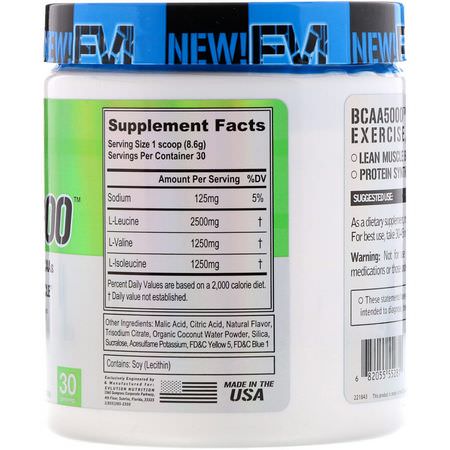 EVLution Nutrition, BCAA 5000, Lemon Lime, 9.1 oz (258 g):BCAA,الأحماض الأمينية