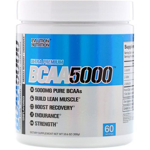 EVLution Nutrition, BCAA 5000, Unflavored, 10.6 oz (300 g) فوائد