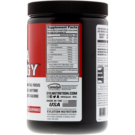 EVLution Nutrition, BCAA Energy, Cherry Limeade, 9.9 oz (282 g):BCAA,الأحماض الأمينية