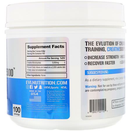 EVLution Nutrition, Creatine 5000, Unflavored, 17.6 oz (500 g):الكرياتين م,ن,هيدرات, الكرياتين