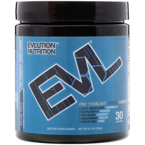 EVLution Nutrition, ENGN Shred, Blue Raz Pre-Workout, 8.1 oz (231 g) فوائد