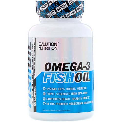 EVLution Nutrition, Omega-3 Fish Oil, Triple Strength, 60 Softgels فوائد