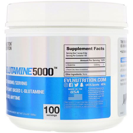 EVLution Nutrition, Glutamine 5000, Unflavored, 17.6 oz (500 g):L-Glutamine, أحماض أمينية