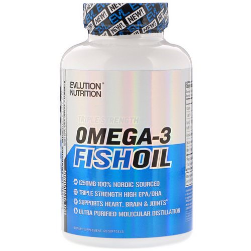 EVLution Nutrition, Omega-3 Fish Oil, Triple Strength, 120 Softgels فوائد