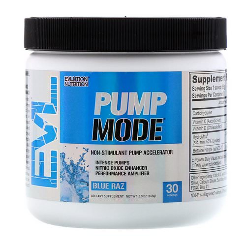 EVLution Nutrition, PumpMode, Non-Stimulant Pump Accelerator, Blue Raz, 5.9 oz (168 g) فوائد