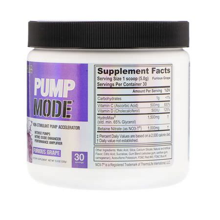 EVLution Nutrition, PumpMode, Non-Stimulant Pump Accelerator, Furious Grape, 5.3 oz (150 g):Betaine Anhydrous, أكسيد النيتريك