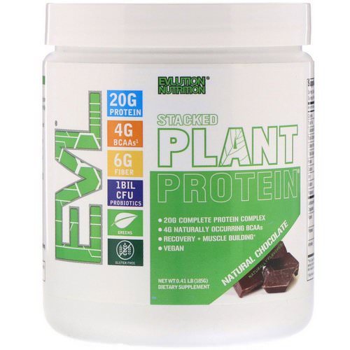 EVLution Nutrition, Stacked Plant Protein, Natural Chocolate, 0.41 lbs (185 g) فوائد