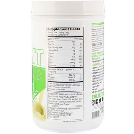 EVLution Nutrition, Stacked Plant Protein, Natural Vanilla, 1.5 lb (680 g):البر,تين النباتي, المصنع