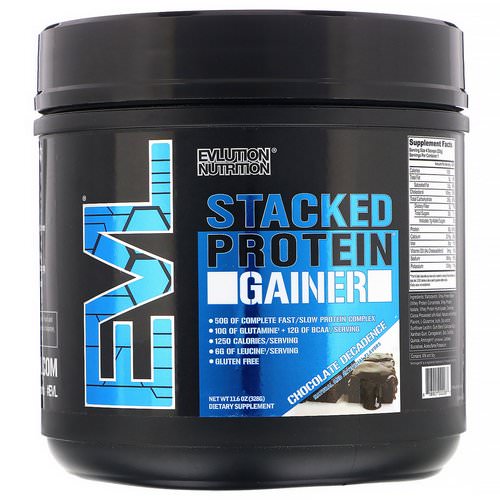EVLution Nutrition, Stacked Protein Gainer, Chocolate Decadence, 11.6 oz (328 g) فوائد