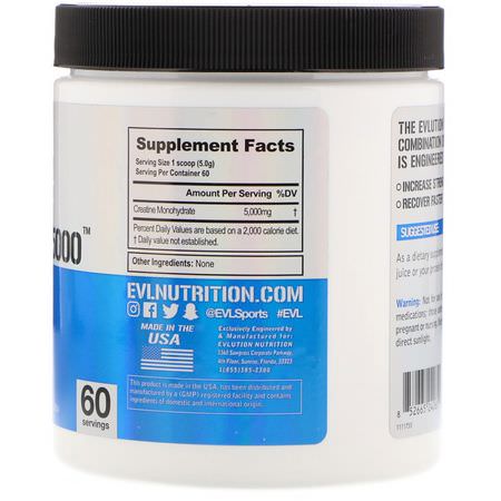 EVLution Nutrition, Ultra Pure Creatine5000, Unflavored, 5,000 mg, 10.6 oz (300 g):الكرياتين م,ن,هيدرات, الكرياتين