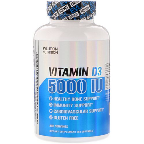 EVLution Nutrition, Vitamin D3, 5000 IU, 360 Softgels فوائد