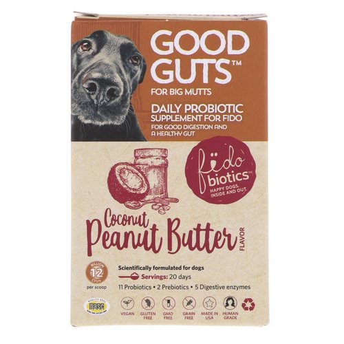 Fidobiotics, Good Guts, Daily Probiotic, For Big Mutts, Coconut Peanut Butter, 12 Billion CFUs, 1.4 oz (40 g) فوائد