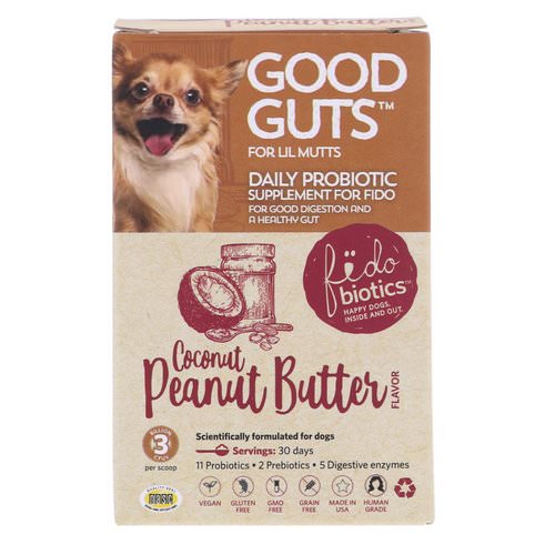 Fidobiotics, Good Guts, Daily Probiotic, For Lil Mutts, Coconut Peanut Butter, 3 Billion CFUs, 0.5 oz (15 g) فوائد