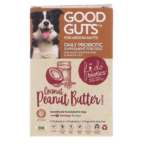 Fidobiotics, Good Guts, Daily Probiotic, For Medium Mutts, Coconut Peanut Butter, 6 Billion CFU, 1 oz (30 g) فوائد