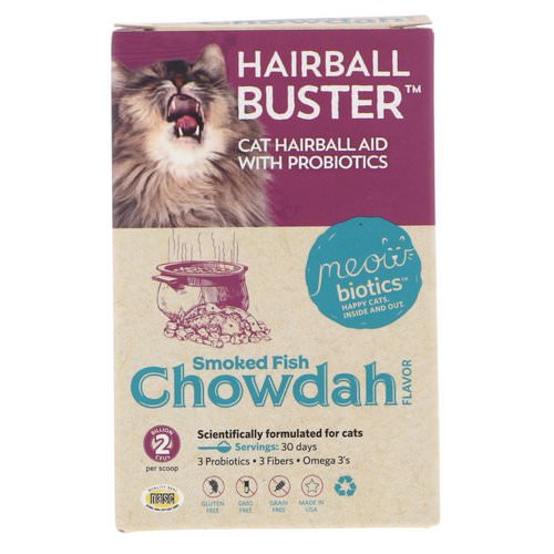 Fidobiotics, Hairball Buster, Cat Hairball Aid, With Probiotics, Smoked Fish Chowdah, 2 Billion CFUs, 0.5 oz (15 g) فوائد
