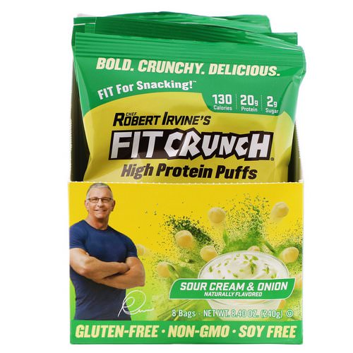 FITCRUNCH, High Protein Puffs, Sour Cream & Onion, 8 Bags, 1.05 oz (30 g) Each فوائد
