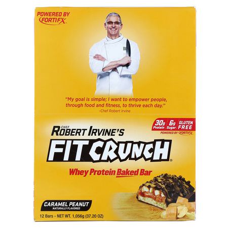 FITCRUNCH, Whey Protein Baked Bar, Caramel Peanut, 12 Bars, 3.10 oz (88 g) Each:أشرطة بر,تين مصل, أشرطة البر,تين