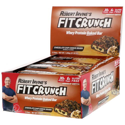 FITCRUNCH, Whey Protein Baked Bar, Chocolate Chip Cookie Dough, 12 Bars, 3.10 oz (88 g) Each فوائد