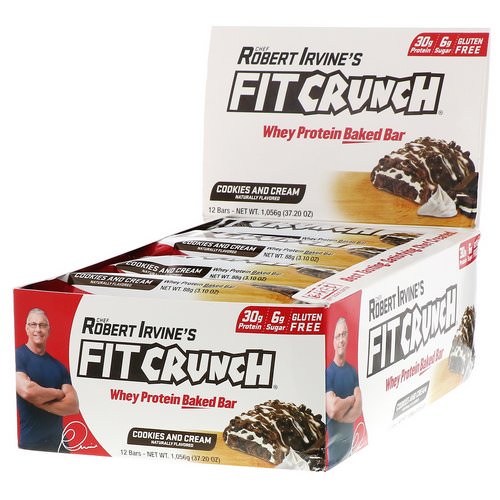 FITCRUNCH, Whey Protein Baked Bar, Cookies and Cream, 12 Bars, 3.10 oz (88 g) Each فوائد