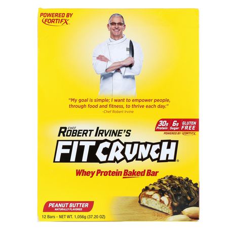 FITCRUNCH, Whey Protein Baked Bar, Peanut Butter, 12 Bars, 3.10 oz (88 g) Each:أشرطة بر,تين مصل, أشرطة البر,تين