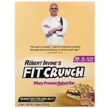 FITCRUNCH, Whey Protein Baked Bar, Peanut Butter and Jelly, 12 Bars, 3.10 oz (88 g) Each:أشرطة بر,تين مصل, أشرطة البر,تين