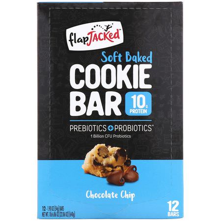 FlapJacked, Soft Baked Cookie Bar, Chocolate Chip, 12 Bars, 1.90 oz (54 g) Each:ملفات تعريف الارتباط ,ال,جبات الخفيفة