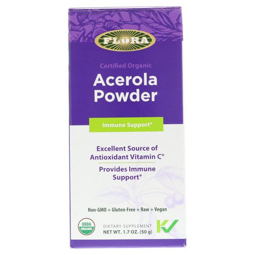 Flora, Certified Organic, Acerola Powder, 1.7 oz (50 g) فوائد