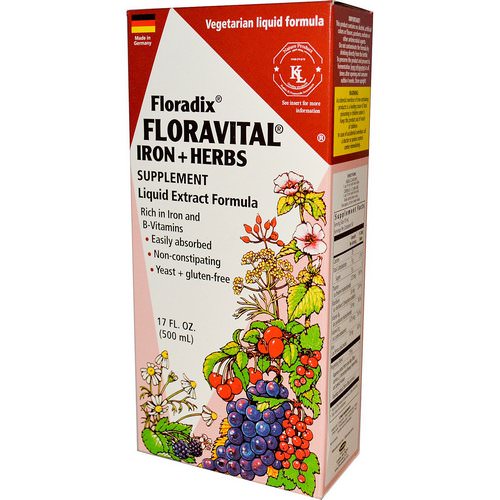 Flora, Floradix, Floravital, Iron + Herbs Supplement, Liquid Extract Formula, 17 fl oz (500 ml) فوائد