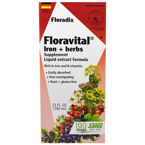Flora, Floradix, Floravital, Iron + Herbs Supplement, Liquid Extract Formula, 23 fl oz (700 ml) فوائد