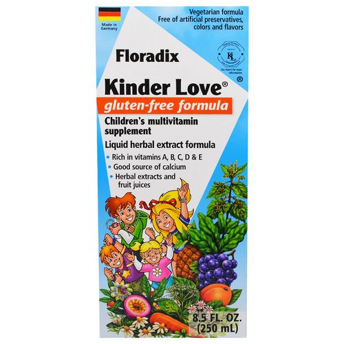 Flora, Floradix, Kinder Love, Children's Multivitamin Supplement, Gluten Free Formula, 8.5 fl oz (250 ml) فوائد
