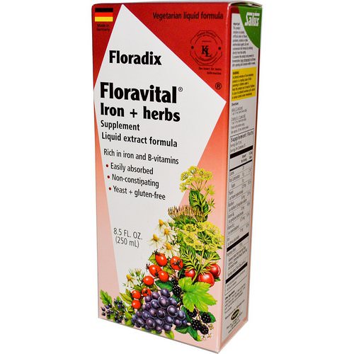 Flora, Salus, Floradix, Floravital Iron + Herbs Supplement, Liquid Extract Formula, 8.5 fl oz (250 ml) فوائد