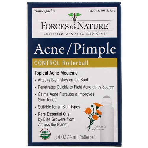 Forces of Nature, Acne/Pimple Control, Rollerball, 0.14 oz (4 ml) فوائد
