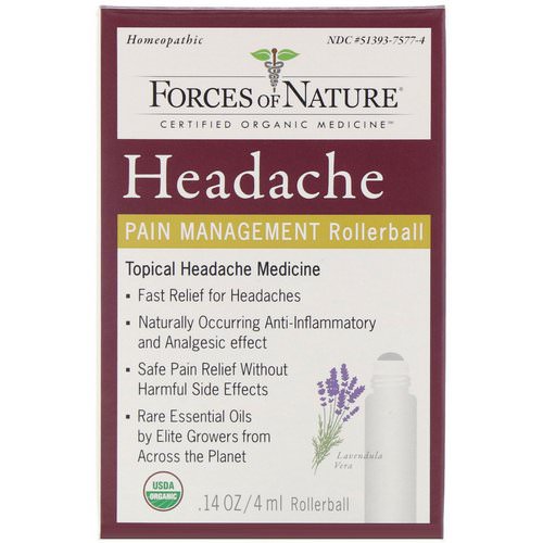 Forces of Nature, Headache, Pain Management, Rollerball, 0.14 oz (4 ml) فوائد