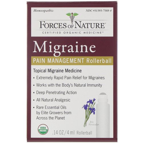 Forces of Nature, Migraine, Pain Management, Rollerball, 0.14 oz (4 ml) فوائد