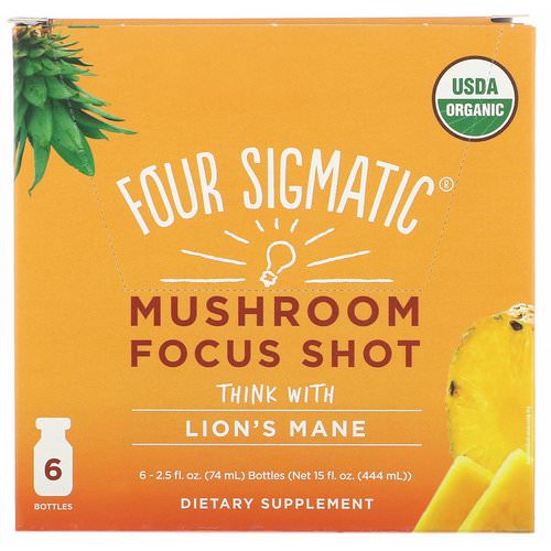 Four Sigmatic, Mushroom Focus Shot, Powerful + Pineapple, 6 Bottles, 2.5 fl oz (74 ml) Each فوائد
