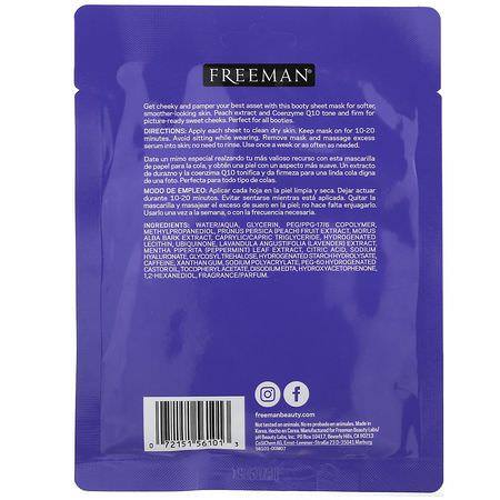 Freeman Beauty, Cheeky Butt Sheet Mask, Smoothing + Toning, 1 Pair, 1.35 fl oz (40 ml):حمام