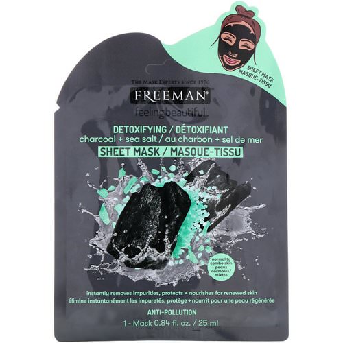 Freeman Beauty, Feeling Beautiful, Detoxifying Sheet Mask, Charcoal + Sea Salt, 1 Mask فوائد