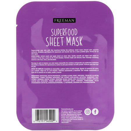 Freeman Beauty, Superfood Sheet Mask, Anti-Aging Artichoke, 1 Mask, 0.84 fl oz (25 ml):أقنعة مضادة للشيخ,خة, قش,ر