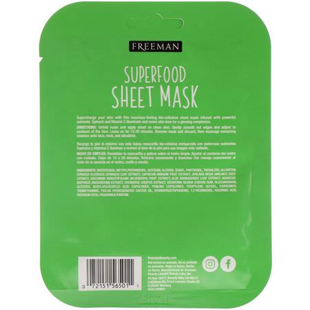 Freeman Beauty, Superfood Sheet Mask, Brightening Spinach, 1 Mask:أقنعة التفتيح, القش,ر