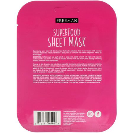 Freeman Beauty, Superfood Sheet Mask, Pore Clearing Watermelon Radish, 1 Mask:أقنعة العيب, حب الشباب