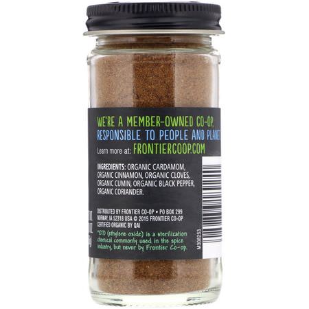 Frontier Natural Products, Organic Garam Masala Seasoning with Cardamon, Cinnamon & Cloves, 2.00 oz (56 g):Spice, أعشاب